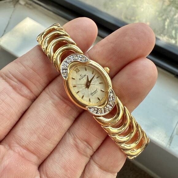 Elgin Diamond Quartz Gold Tone Women’s Watch EP128-007 Dainty Ladies Sunburst - Picture 1 of 6